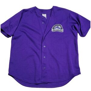 True Fan Genuine Merchandise Colorado Rockies MLB Purple Button Jersey Men Large
